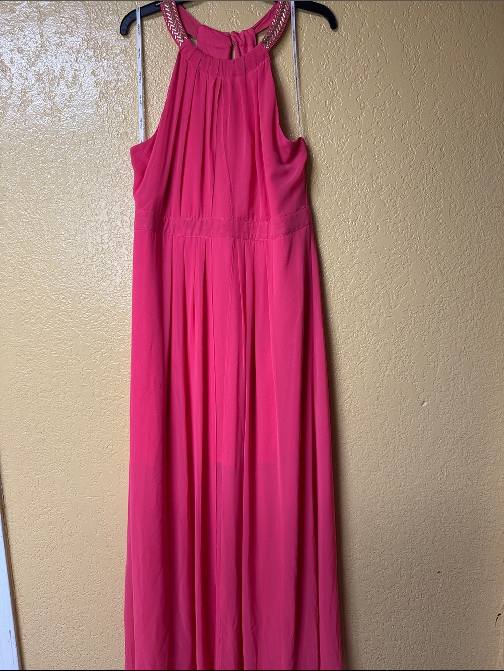 Calvin Klein Fuchsia Halter Maxi Dress with Beaded Neck